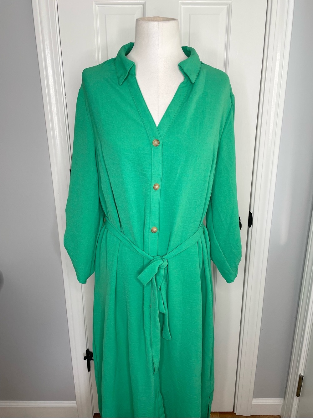 Green Tie-Waist Shirt Dress - Brand Unspecified
